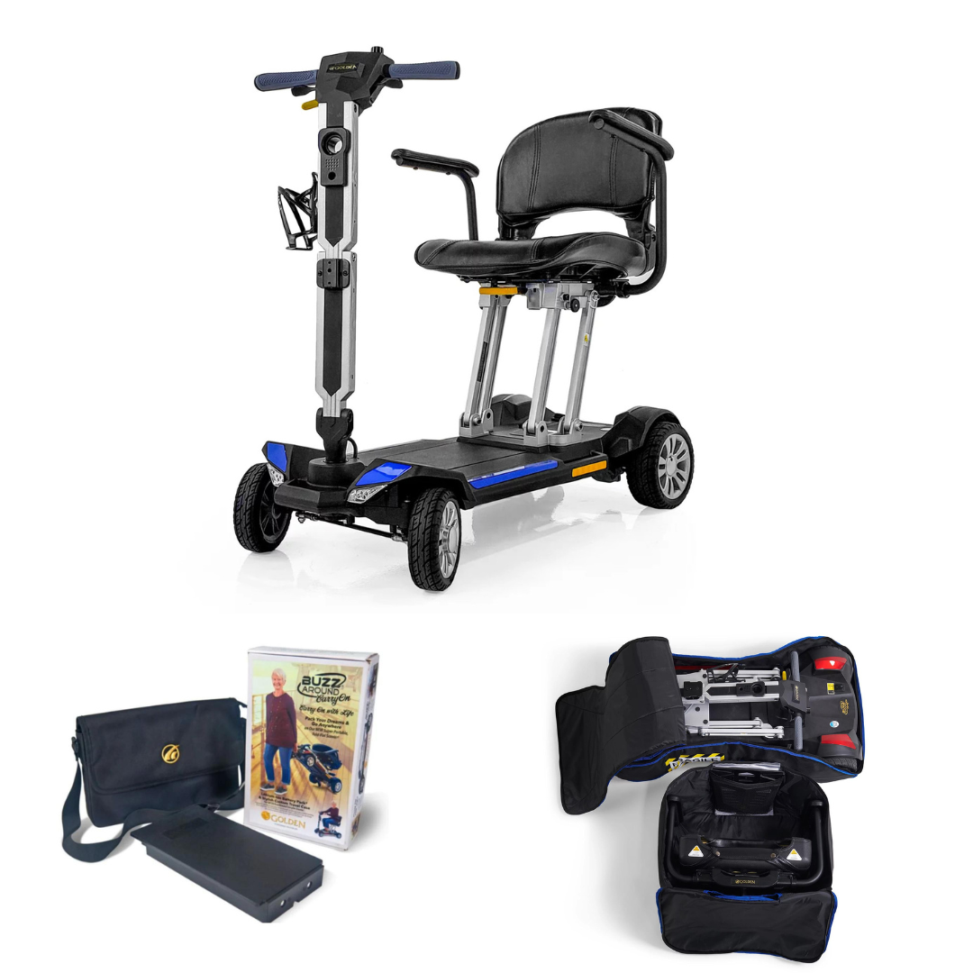 Golden Tech Buzzaround Carry-On Travel Scooter with Travel Battery and Protective Case - Blue